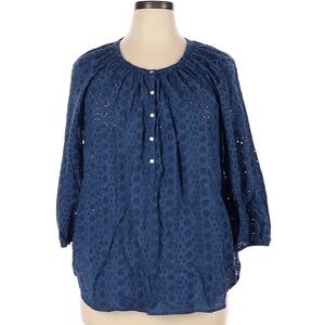 Chaps Navy Eyelet Blouse